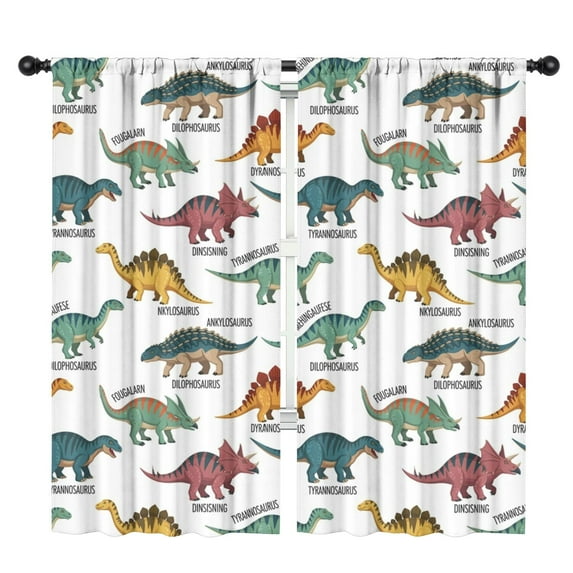 Blackout Kids Curtains,White Dinosaurs with Labels Playfully Childrens Insulated Curtains Set Of 2,Bedroom Essentials,Toddler Room Decor 42"x84"