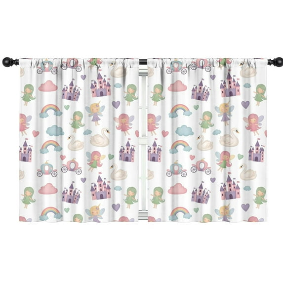 Blackout Kids Curtains,White Fairy Castle Pattern Childrens Insulated Curtains Set Of 2,Bedroom Essentials,Toddler Room Decor 42"x54"