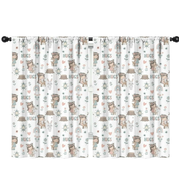 Blackout Kids Curtains,White Forest Girl Pattern Childrens Insulated Curtains Set Of 2,Bedroom Essentials,Toddler Room Decor 42"x63"