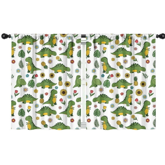 Blackout Kids Curtains,White Green Dinosaurs Floral Pattern Childrens Insulated Curtains Set Of 2,Bedroom Essentials,Toddler Room Decor 42"x54"