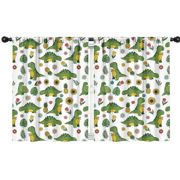 Blackout Kids Curtains,White Green Dinosaurs Floral Pattern Childrens Insulated Curtains Set Of 2,Bedroom Essentials,Toddler Room Decor 42"x54"