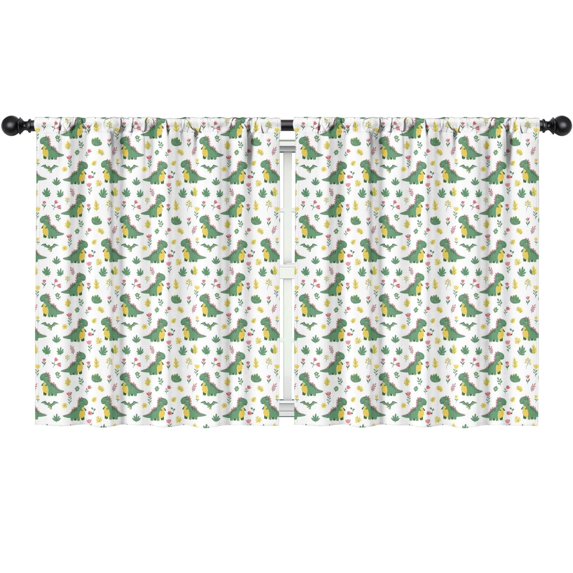Blackout Kids Curtains,White Green Dinosaurs Floral Pattern Childrens Insulated Curtains Set Of 2,Bedroom Essentials,Toddler Room Decor 52"x63"