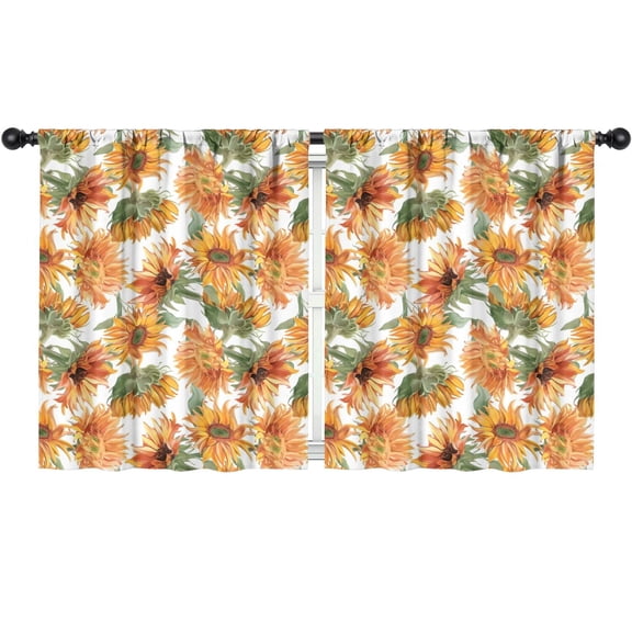 Blackout Kids Curtains,White Green Stem Sunflower Pattern Childrens Insulated Curtains Set Of 2,Bedroom Essentials,Toddler Room Decor 52"x63"