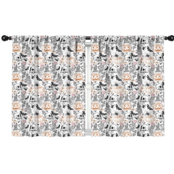 Blackout Kids Curtains,White Halloween Skull Pumpkin Pattern Childrens Insulated Curtains Set Of 2,Bedroom Essentials,Toddler Room Decor 42"x54"
