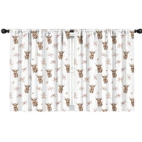 Blackout Kids Curtains,White Highland Cow Flower Pattern Childrens Insulated Curtains Set Of 2,Bedroom Essentials,Toddler Room Decor 42"x54"
