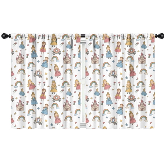 Blackout Kids Curtains,White Princess Castle Pattern Childrens Insulated Curtains Set Of 2,Bedroom Essentials,Toddler Room Decor 42"x54"