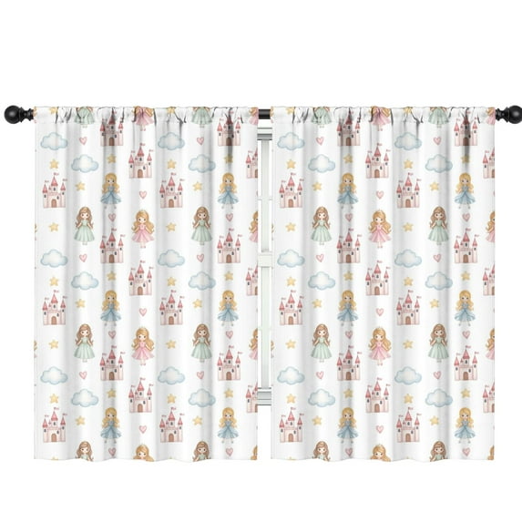 Blackout Kids Curtains,White Princess Castle Pattern Childrens Insulated Curtains Set Of 2,Bedroom Essentials,Toddler Room Decor 42"x63"
