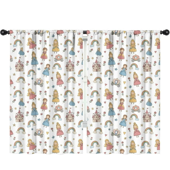 Blackout Kids Curtains,White Princess Castle Pattern Childrens Insulated Curtains Set Of 2,Bedroom Essentials,Toddler Room Decor 52"x84"