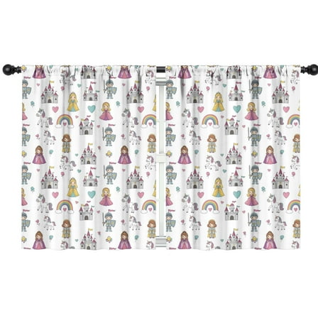 Blackout Kids Curtains,White Princess Knight Pattern Childrens Insulated Curtains Set Of 2,Bedroom Essentials,Toddler Room Decor 42"x54"