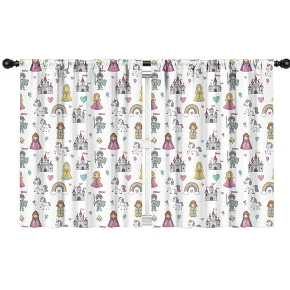Blackout Kids Curtains,White Princess Knight Pattern Childrens Insulated Curtains Set Of 2,Bedroom Essentials,Toddler Room Decor 42"x54"