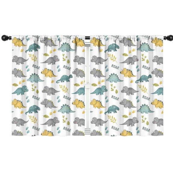 Blackout Kids Curtains,White ROAR Text Dinosaurs Pattern Childrens Insulated Curtains Set Of 2,Bedroom Essentials,Toddler Room Decor 42"x54"