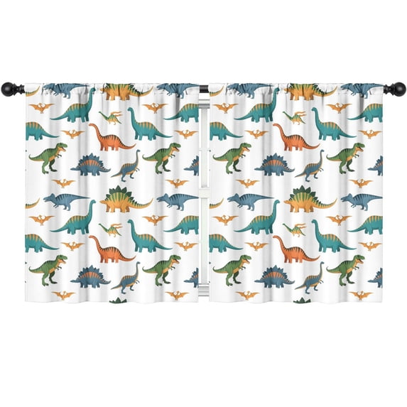 Blackout Kids Curtains,White Realistic Dinosaurs Pattern Childrens Insulated Curtains Set Of 2,Bedroom Essentials,Toddler Room Decor 52"x63"