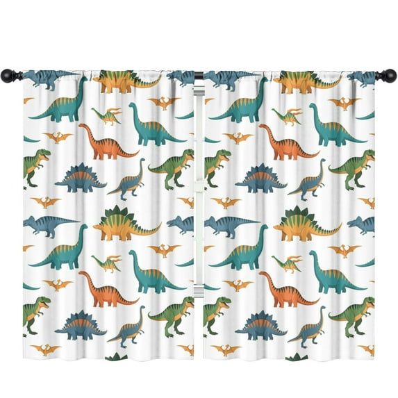 Blackout Kids Curtains,White Realistic Dinosaurs Pattern Childrens Insulated Curtains Set Of 2,Bedroom Essentials,Toddler Room Decor 52"x84"