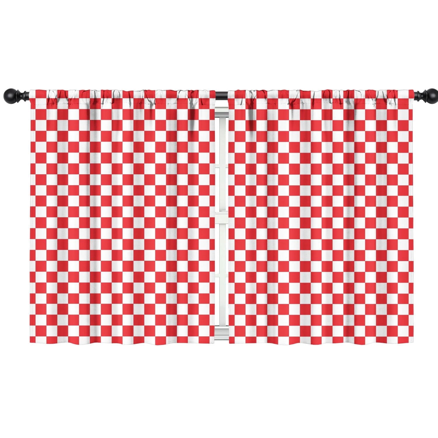 Blackout Kids Curtains,White Red Checkered Childrens Insulated Curtains Set Of 2,Bedroom Essentials,Toddler Room Decor 42"x54"(106x137cm)