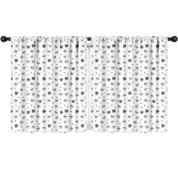 Blackout Kids Curtains,White Skull Heart Flower Pattern Childrens Insulated Curtains Set Of 2,Bedroom Essentials,Toddler Room Decor 52"x63"