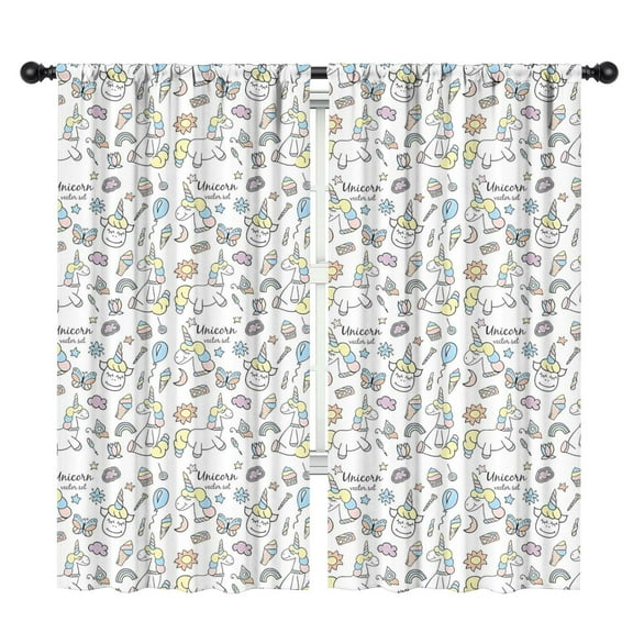 Blackout Kids Curtains,White Unicorn Dessert Pattern Childrens Insulated Curtains Set Of 2,Bedroom Essentials,Toddler Room Decor 42"x84"