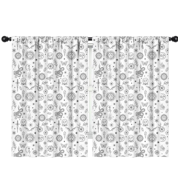 Blackout Kids Curtains,White Witchcraft Sun Moon Snake Pattern Childrens Insulated Curtains Set Of 2,Bedroom Essentials,Toddler Room Decor 42x63in(106x160cm)