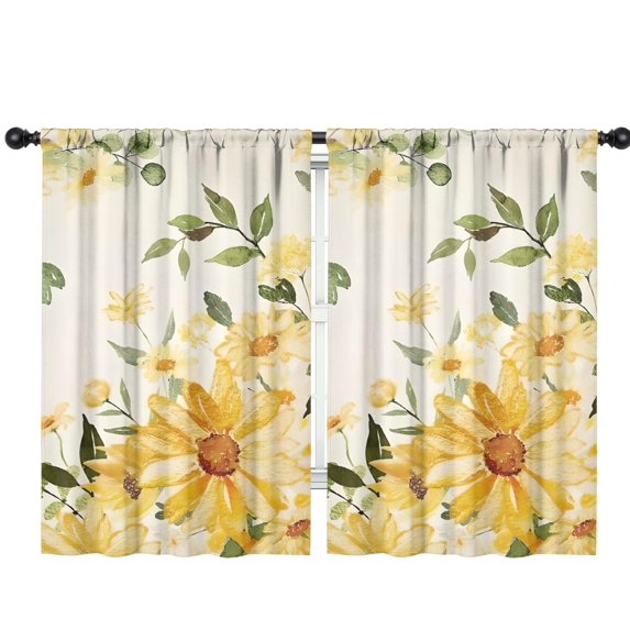 Blackout Kids Curtains,White Yellow Flower Sunflower Pattern Childrens Insulated Curtains Set Of 2,Bedroom Essentials,Toddler Room Decor 42"x63"