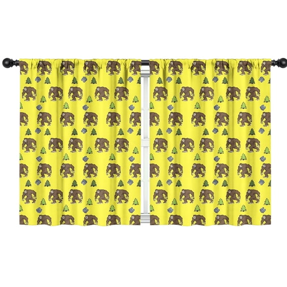 Blackout Kids Curtains,Yellow Bigfoot and Tree Pattern Childrens Insulated Curtains Set Of 2,Bedroom Essentials,Toddler Room Decor 42x54in(106x137cm)