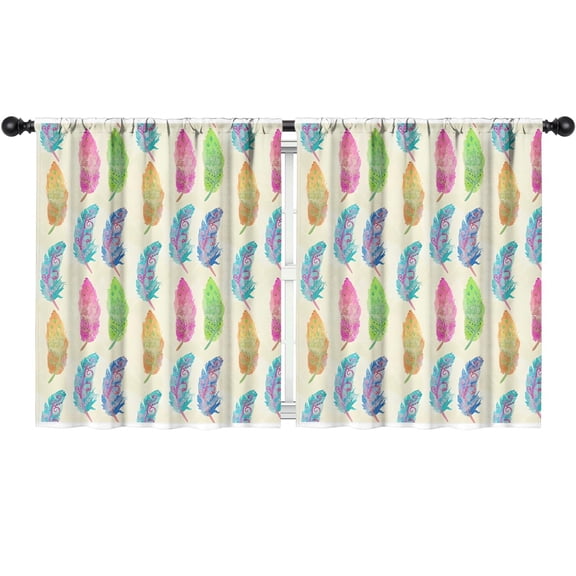 Blackout Kids Curtains,Yellow Boho Tribal Feathers Pattern Childrens Insulated Curtains Set Of 2,Bedroom Essentials,Toddler Room Decor 52x63in(132x160cm)
