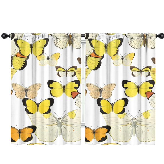 Blackout Kids Curtains,Yellow Butterfly Pattern Childrens Insulated Curtains Set Of 2,Bedroom Essentials,Toddler Room Decor 42"x63"