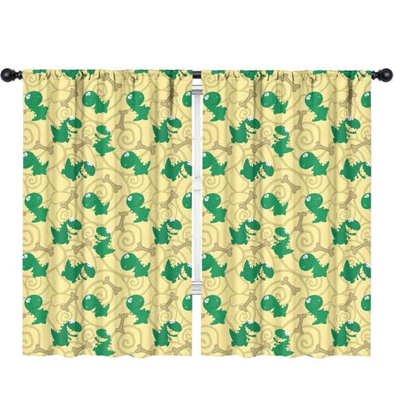 Blackout Kids Curtains,Yellow Cartoon Dinosaurs Bones Pattern Childrens Insulated Curtains Set Of 2,Bedroom Essentials,Toddler Room Decor 52"x84"