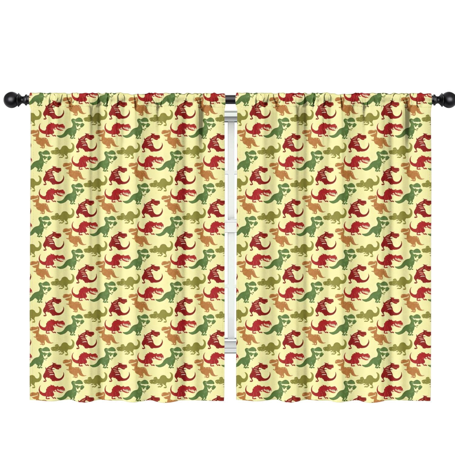 Blackout Kids Curtains,Yellow Cartoon Dinosaurs Pattern Childrens Insulated Curtains Set Of 2,Bedroom Essentials,Toddler Room Decor 42"x63"