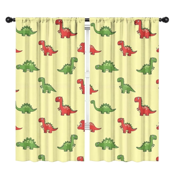Blackout Kids Curtains,Yellow Cartoon Dinosaurs Pattern Childrens Insulated Curtains Set Of 2,Bedroom Essentials,Toddler Room Decor 42"x84"