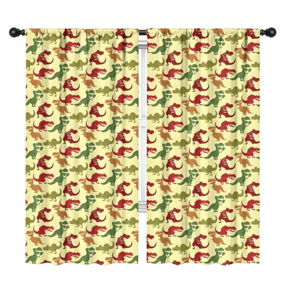 Blackout Kids Curtains,Yellow Cartoon Dinosaurs Pattern Childrens Insulated Curtains Set Of 2,Bedroom Essentials,Toddler Room Decor 42"x84"