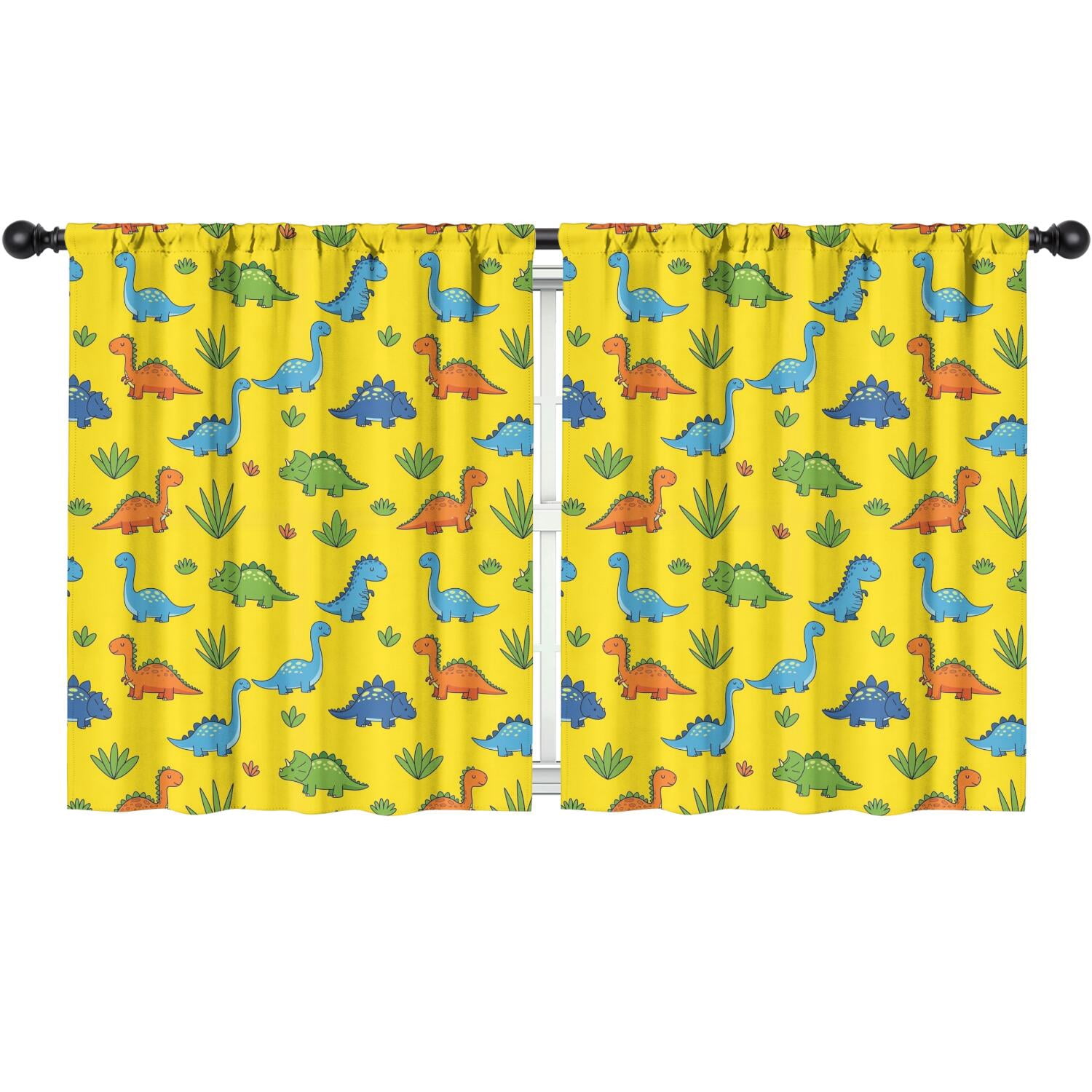 Blackout Kids Curtains,Yellow Dinosaur Plant Pattern Childrens Insulated Curtains Set Of 2,Bedroom Essentials,Toddler Room Decor 52"x63"