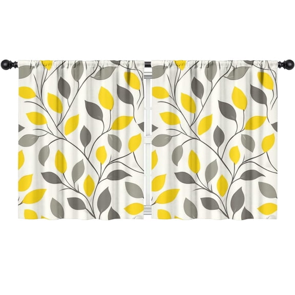 Blackout Kids Curtains,Yellow and Gray Leaves Modern Art Childrens Insulated Curtains Set Of 2,Bedroom Essentials,Toddler Room Decor 52x63in(132x160cm)