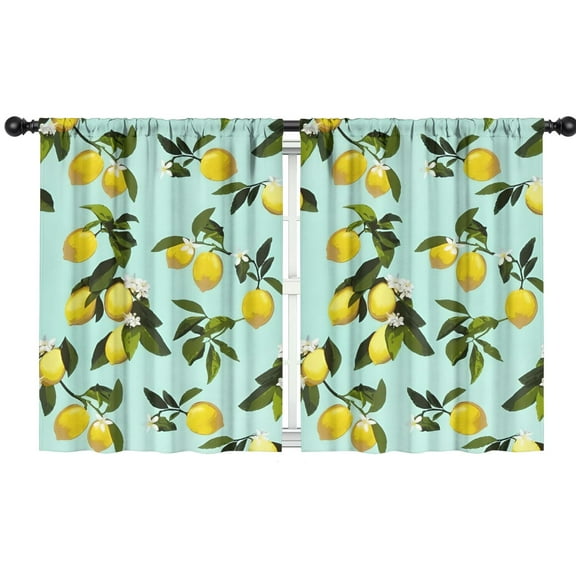 Blackout Kids Curtains,Yellow Lemon Fruit Flowers LightBlue Pattern Childrens Insulated Curtains Set Of 2,Bedroom Essentials,Toddler Room Decor 42"x54"