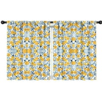 Blackout Kids Curtains,Yellow Lemon Fruit Leaves Blue Pattern Childrens Insulated Curtains Set Of 2,Bedroom Essentials,Toddler Room Decor 42"x54"