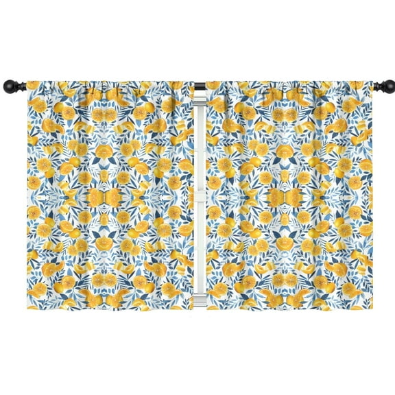 Blackout Kids Curtains,Yellow Lemon Fruit Leaves Blue Pattern Childrens Insulated Curtains Set Of 2,Bedroom Essentials,Toddler Room Decor 42"x54"