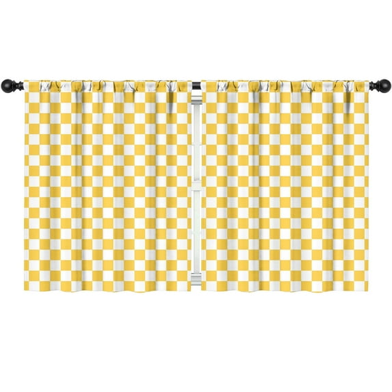 Blackout Kids Curtains,Yellow White Checkerboard Checkered Pattern Childrens Insulated Curtains Set Of 2,Bedroom Essentials,Toddler Room Decor 52"x63"