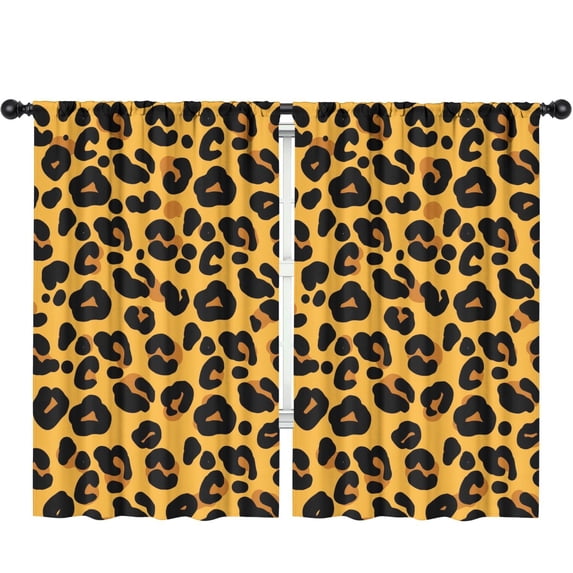 Blackout Kids Curtains,Yellow and Black Of Leopard Print Childrens Insulated Curtains Set Of 2,Bedroom Essentials,Toddler Room Decor 52"x84"