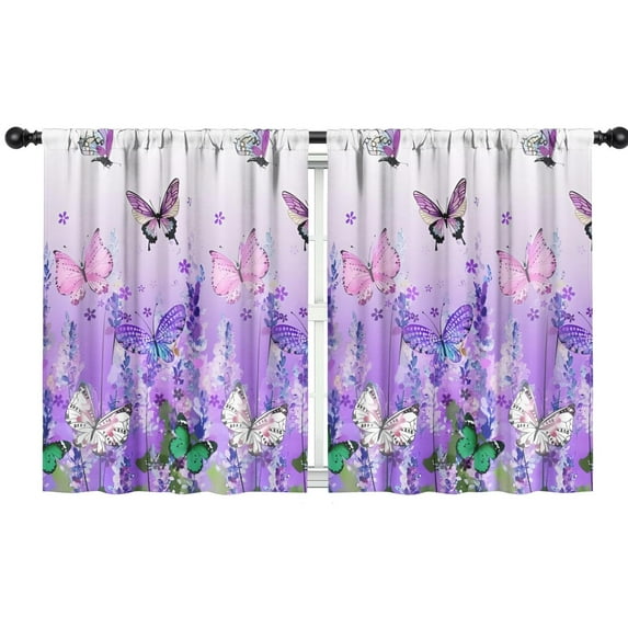 Blackout Kids Curtains,urple Butterfly Flower Pattern Childrens Insulated Curtains Set Of 2,Bedroom Essentials,Toddler Room Decor 42"x54"