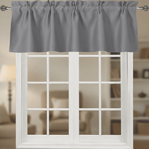 Blackout Kitchen Curtain Valance, Solid Grey Rod Pocket Window Treatment for Kitchen & Bathroom, 52 x 18 Inches, Single Panel, Light Blocking & Privacy