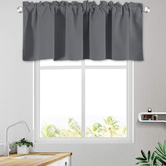 Blackout Kitchen Window Valance Curtain, Short Length Light Blocking Valance, Decorative Window Treatment for Living Room Dining Room Bedroom Bathroom Home Decor, Gray