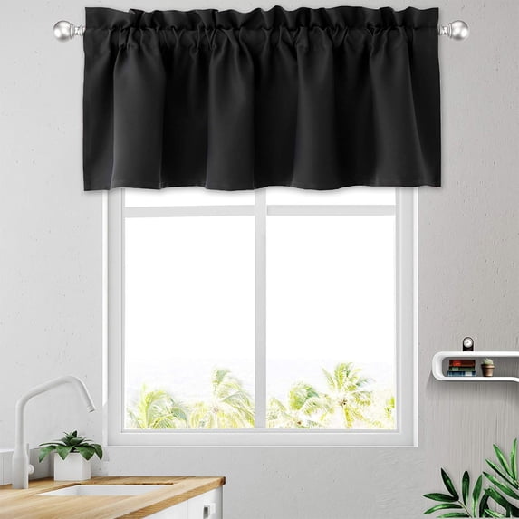 Blackout Kitchen Window Valance Curtain, Short Length Light Blocking Valance, Decorative Window Treatment for Living Room Dining Room Bedroom Bathroom Home Decor, Black
