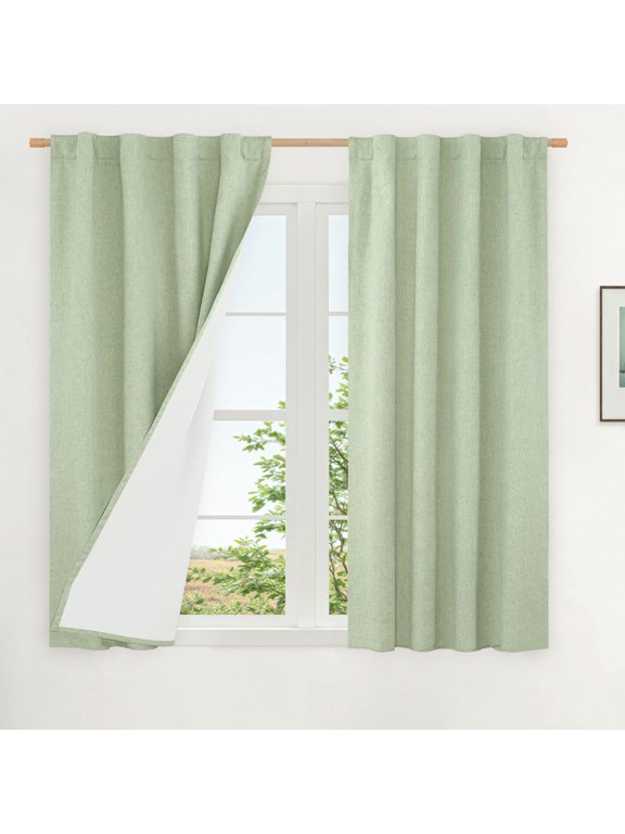 Blackout Linen Curta 45 Inches Textured Thermal Bedroom Tab And Rod Pocket Neutral Panels With White Liner For Farmhouse 2 38 X 45 Inch Light Green
