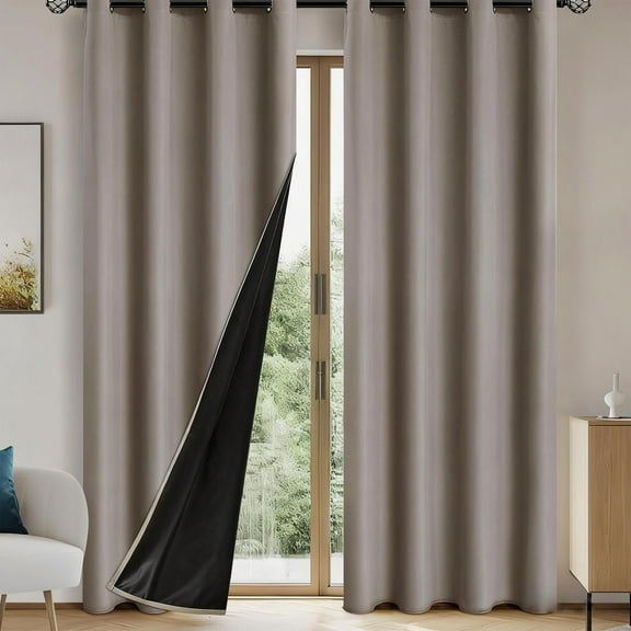 Blackout Linen Curtains for Bedroom Solid Thermal Insulated Heathered Room Darkening Curtains & Drapes Luxury Decor for Living Room Nursery 78.74x39.37 Inch,2 Panels (Khaki)