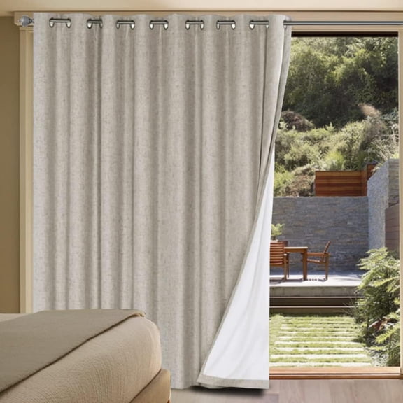 Blackout Linen Look Curtain Panel with Anti Rust Grommets 100"W x 84"L Stone