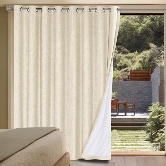 Blackout Linen Look Curtain Panel with Anti Rust Grommets, Bleached Sand, 100"W x 84"L