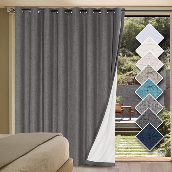 Blackout Linen Look Curtain Panel with Anti Rust Grommets Grey 100"W x 84"L