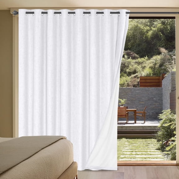 Blackout Linen Look Curtain Panel with Grommets White 100"W x 84"L