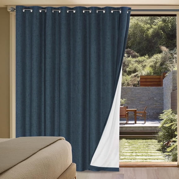 Blackout Linen Look Curtain Panel with Rust Resistant Grommets Navy 100"W x 84"L