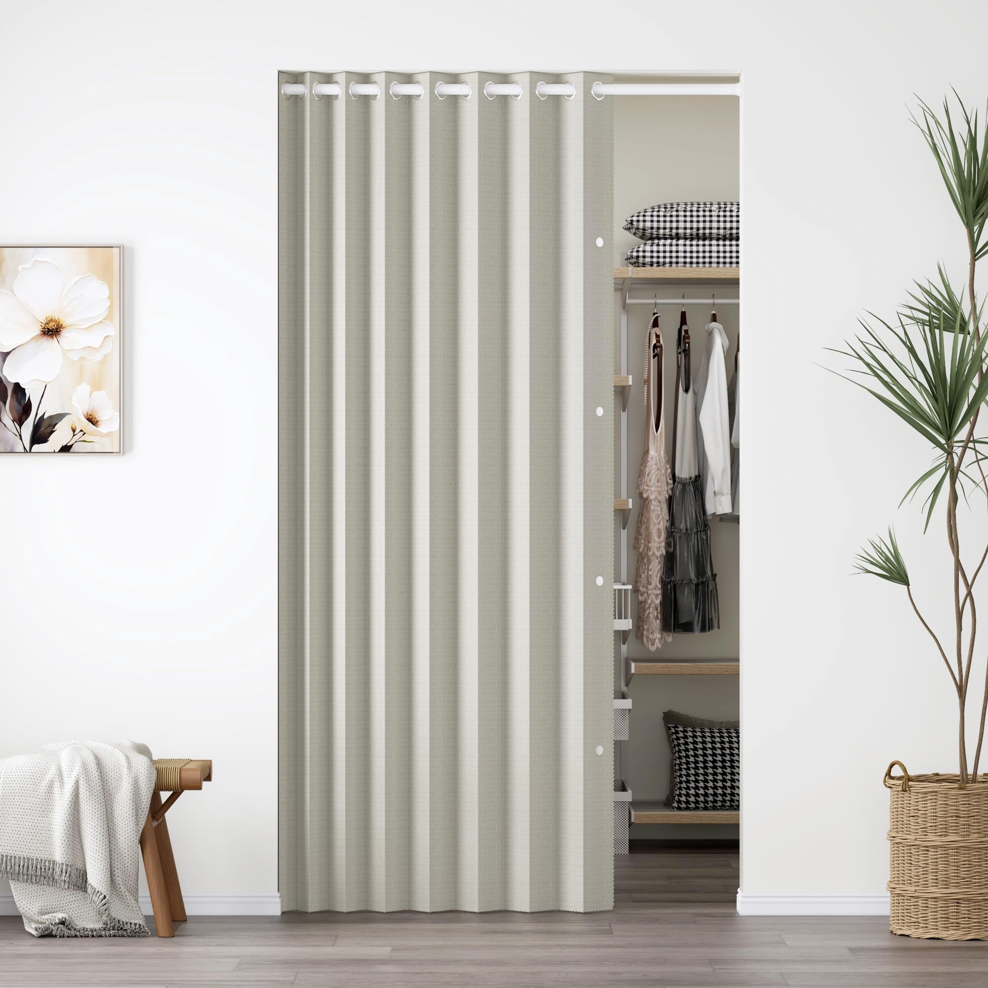 Blackout Magnetic Folding Door Curtain Pleated Curtains Room Divider ...