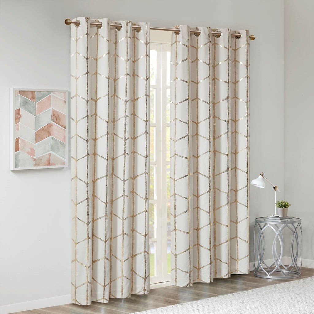 Blackout Metallic Print Grommet Top Curtain Panel (Only 1 Pc Panel)