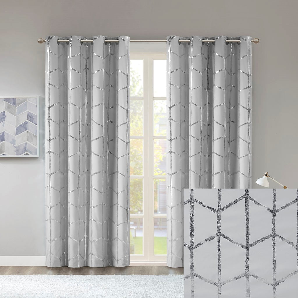 Blackout Metallic Print Grommet Top Curtain Panel (Only 1 Pc Panel)